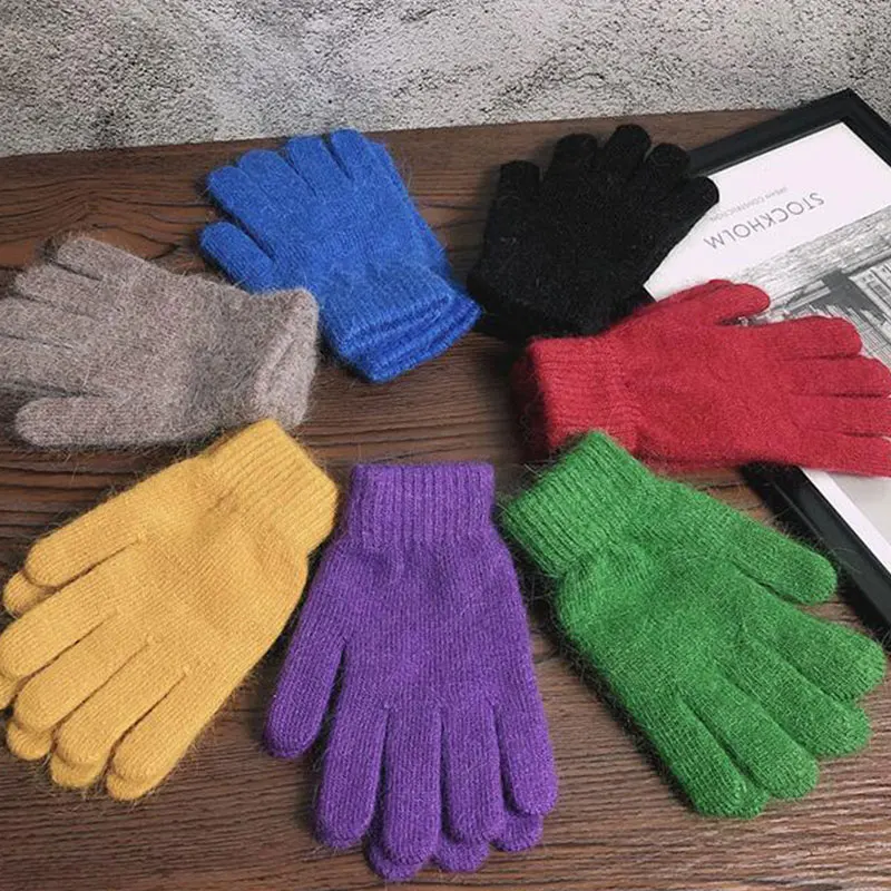

Cute Elastic Full Finger Gloves Women Men Winter Warm Knitted Woolen Outdoor Gloves Mittens Warm Thick Cycling Driving Gloves