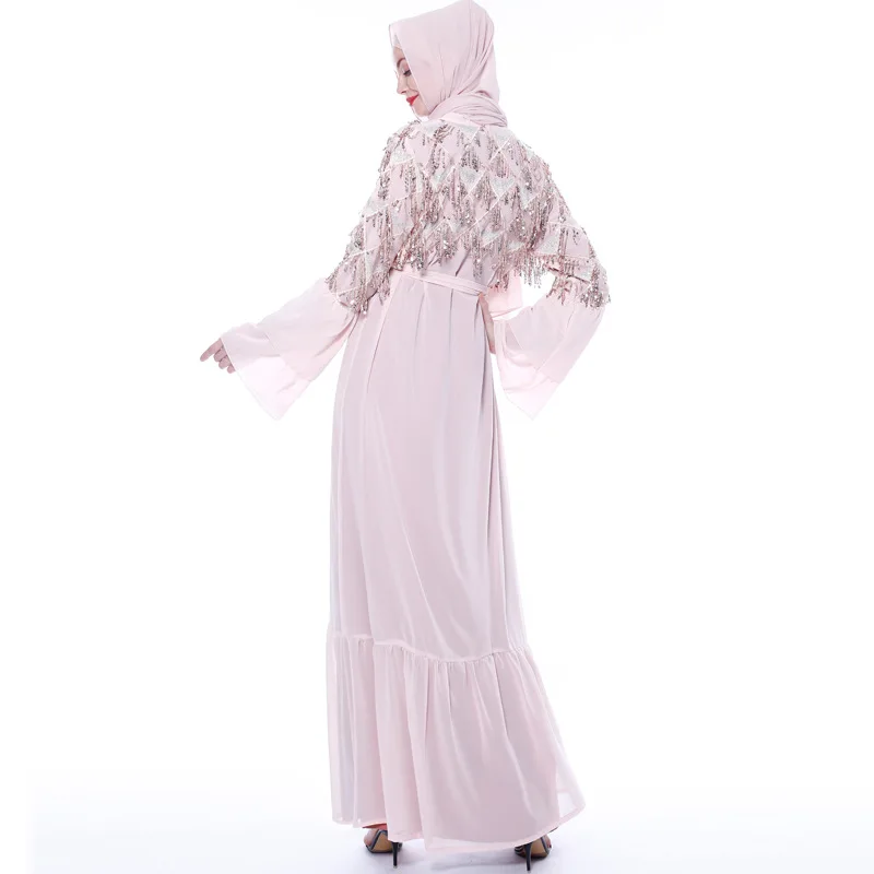 Роскошный кисточка с пайетками открытая Абаи мусульманский Макси-платье в