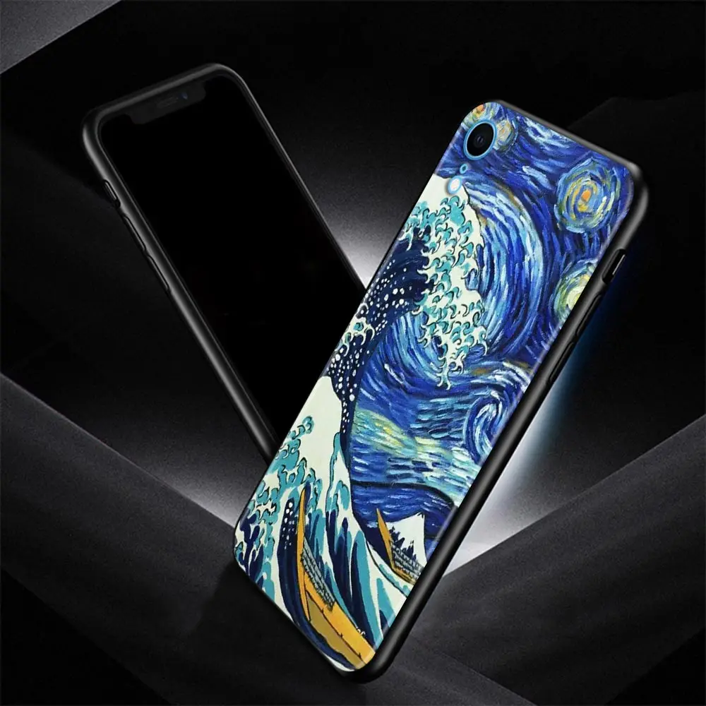 paintings Starry Night Van Gogh Case For iPhone 11 Pro Max XS Max XR X 13 12 Mini 7 8 6 Plus SE 2020 Black Bumper Soft Cover images - 6