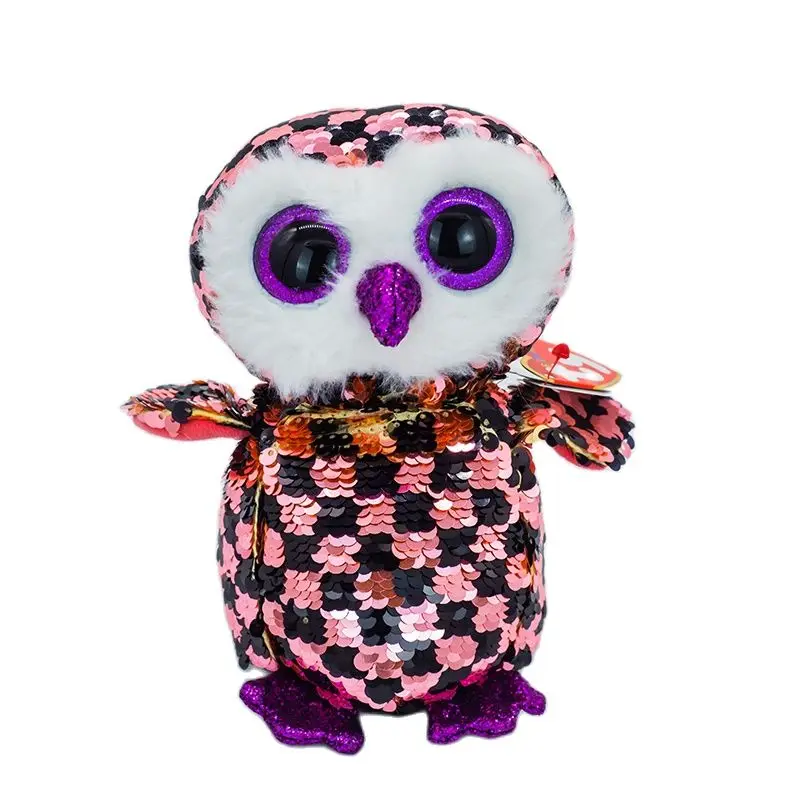 

15CM Ty Beanie Big Eyes Reversible Sequin Black Pink Owl Glittering Stuffed Collectible Doll Toy Child Birthday Christmas Gift