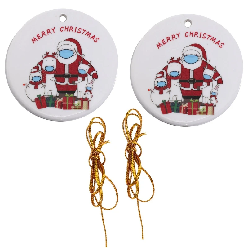 

JFBL Hot 2Pcs Christmas Tree Ornaments Round Double-Sided Printing Ceramic Santa Claus Holiday Decorations
