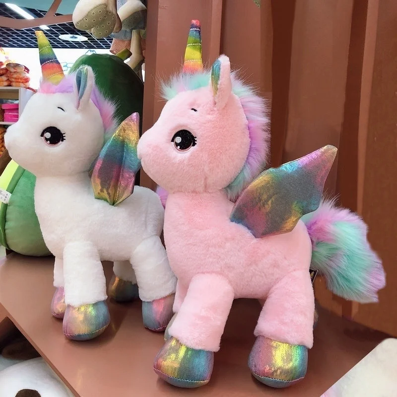 Giant Fantastic Unicorn Plush Toys Rainbow Glowing Wings Stuffed Soft Anime Fly Horse Doll Girl Xmas Children Birthday Gift images - 6