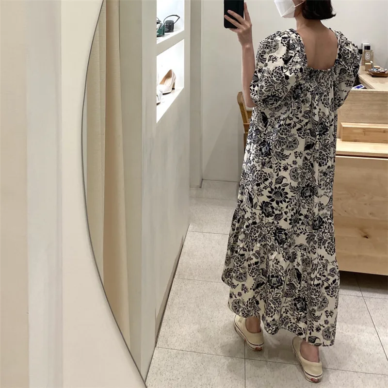 

Summer new French folds women dress Square collar loose fashion dresses Puff sleeve dresses for women 2021