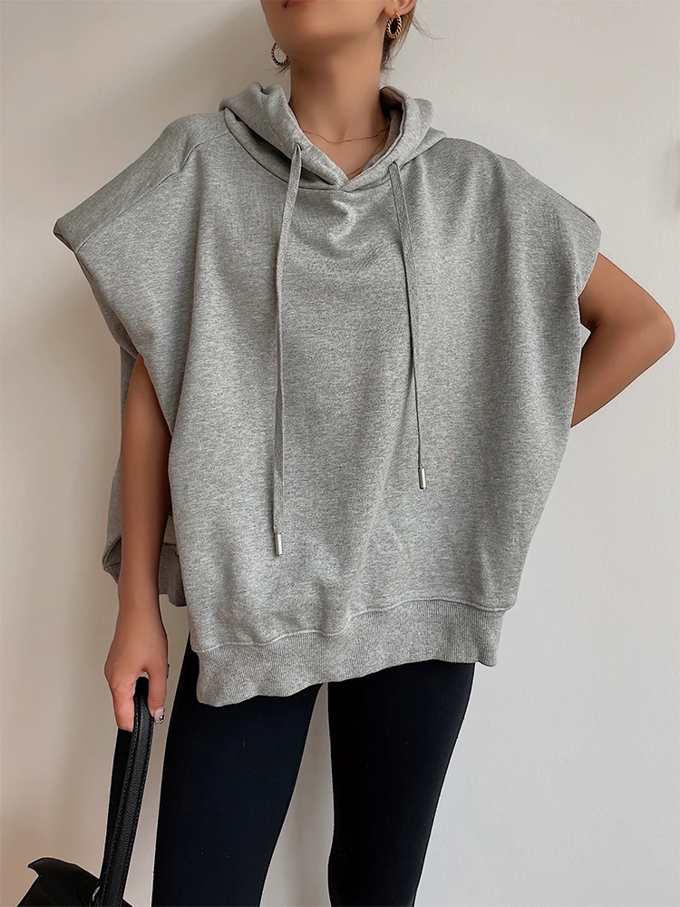 

Women Sleeveless Shoulder Pads Hoodies Vest Pullover Sweatshirt Loose Oversized Tanks Streetwear Casual Jacket Coat Top Outwear