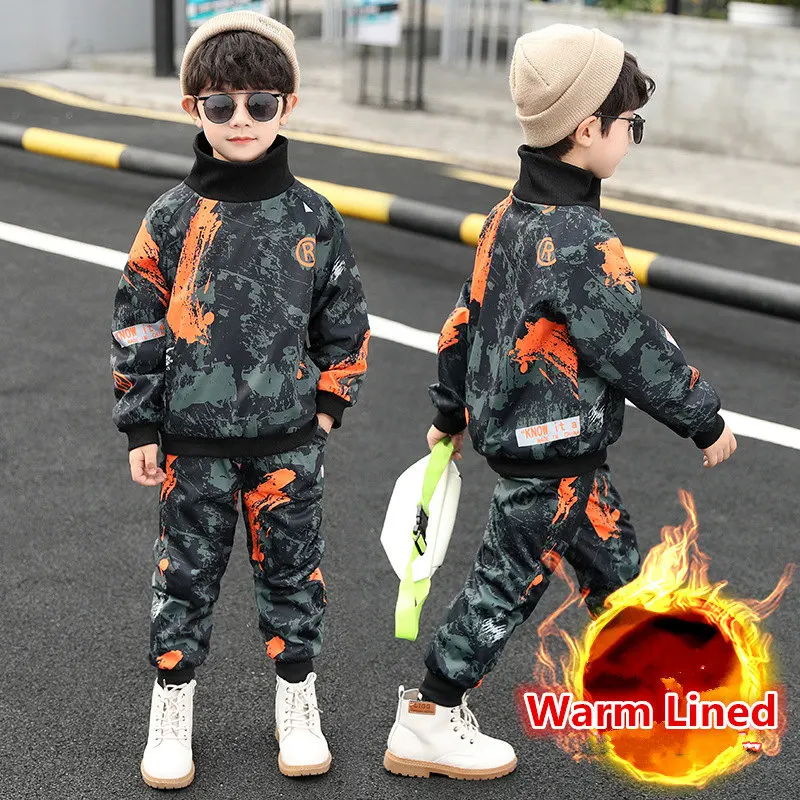 -10 Degrees Boys Clothing Sets Russian Winter New Arrivals Pullover Top Pants 2pcs Camouflage Plus Velvet Thicken Warm Outfits
