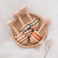 wooden rattle beech bear hand teething wooden ring baby rattles play gym montessori stroller toy educational toys