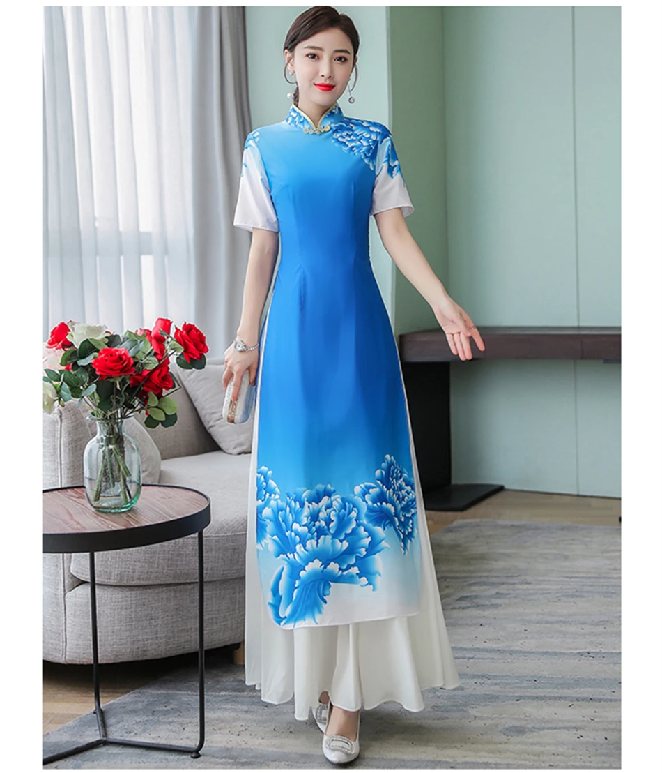 Новая традиционная вьетнамская одежда аозай Вьетнам Cheongsam китайский стиль длинный Ципао вечернее вечерние свадебные платья
