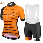 Женский Профессиональный Оранжевый трикотажный комплект с коротким рукавом и нагрудником для горных велосипедов 2021 одежда для велоспорта дорожная форма для триатлона платье