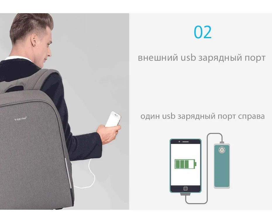 Портативный USB-порт для зарядки Tigernu Business Men Подходит для 15.6-дюймового ноутбука Портативная школьная сумка с водонепроницаемым чехлом от дождя
