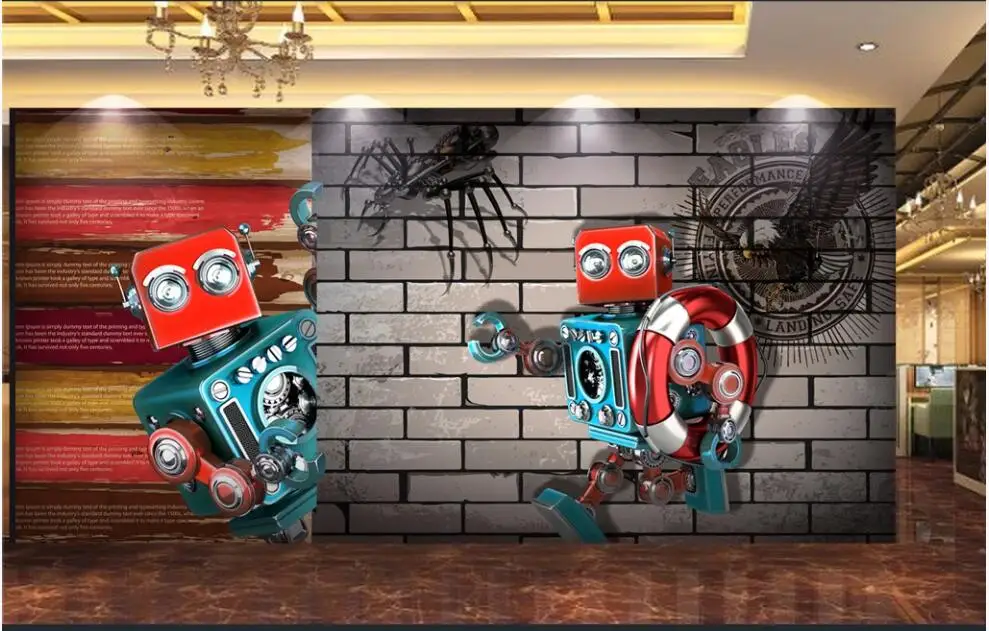 Настенные 3D обои на заказ настенный робот с изображением кирпича декор для