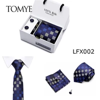 tie set for men tomye lfx2003 classic silk plaid necktie handkerchief cufflinks formal dress wedding gifts