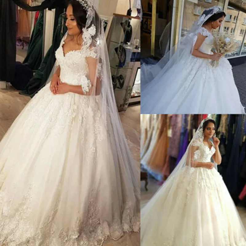 

Длинные свадебные платья принцессы с открытыми плечами и кружевной аппликацией