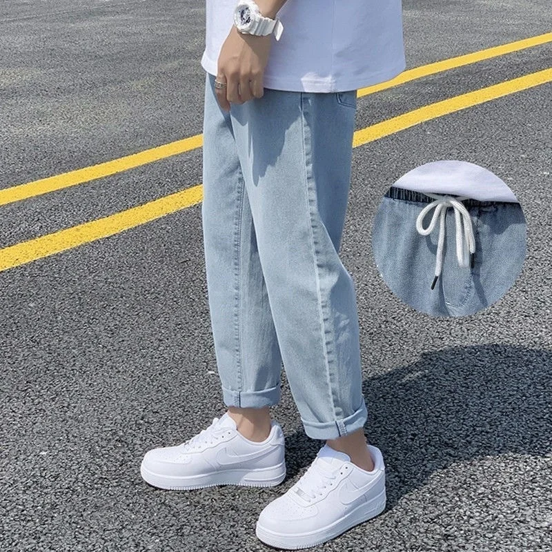 

Jeans Women Solid Straight Ankle Length Pockets Loose Autumn Mens Fashion All Match Daily Simple Oversize Ulzzang Harajuku Chic