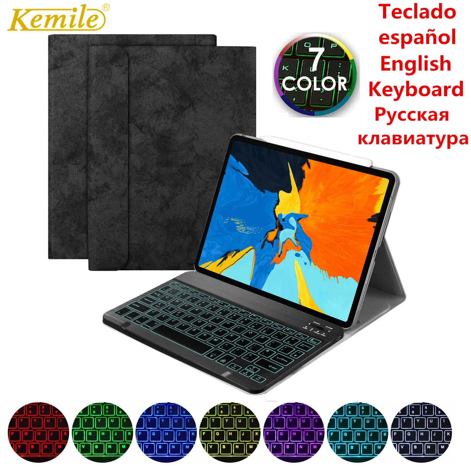 

Чехол с русской испанской клавиатурой с подсветкой для iPad Pro 11 2018, ультра тонкий чехол-подставка для iPad Pro 11 дюймов 2018, чехол funda