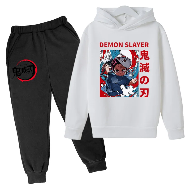 

2021NewJapan Demon Slayer Printing Hoodie Suit Cotton Kids Top+Pant 2Piece Children Clothing Set 4-14Y Fashion Girl Boy Clothes