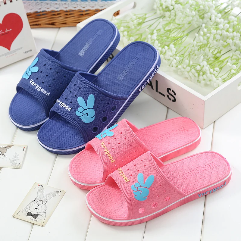 

New home bathroom bathing floor solid color comfortable non-slip home slippers 2409