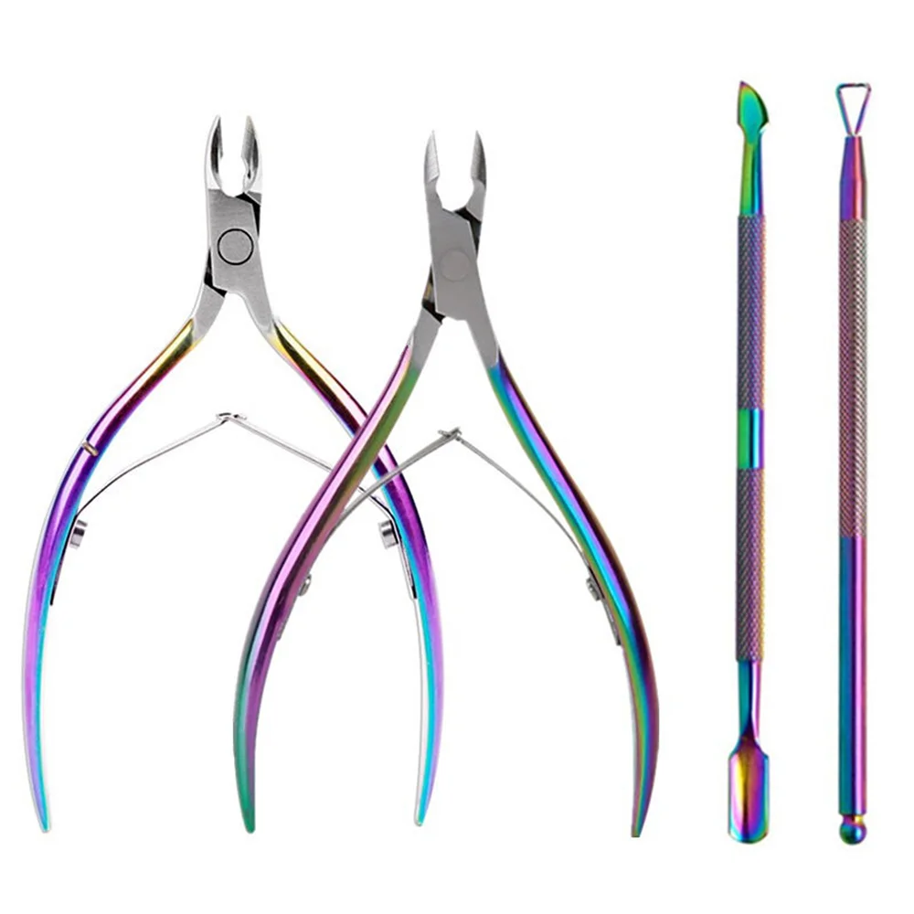 

Stainless Steel Nail Cuticle Pusher Tweezer Dead Skin Fork UV Gel Polish Remove Manicure Care Nail Scissors Groove Clean Tool