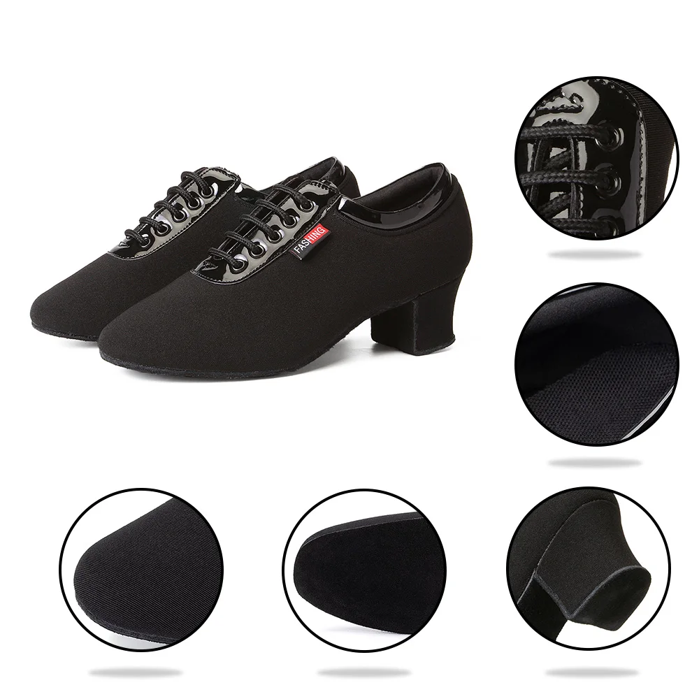 Women Ballroom Dance Shoes Black 3.5/5 CM Heel Latin Tango Dancing Shoes For Women Modern Lace-Up Dance Sneakers