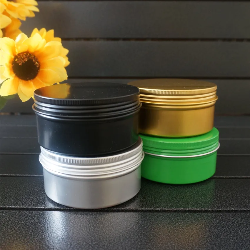 Gold Green Empty Round Aluminum Box Metal Tin Cans Cosmetic Cream DIY 200g 200ml Jar Tea Aluminum Pot Refillable Black Container