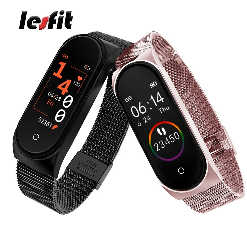 Lesfit Роскошные из нержавеющей стали умные цифровые браслеты для женщин MI Android