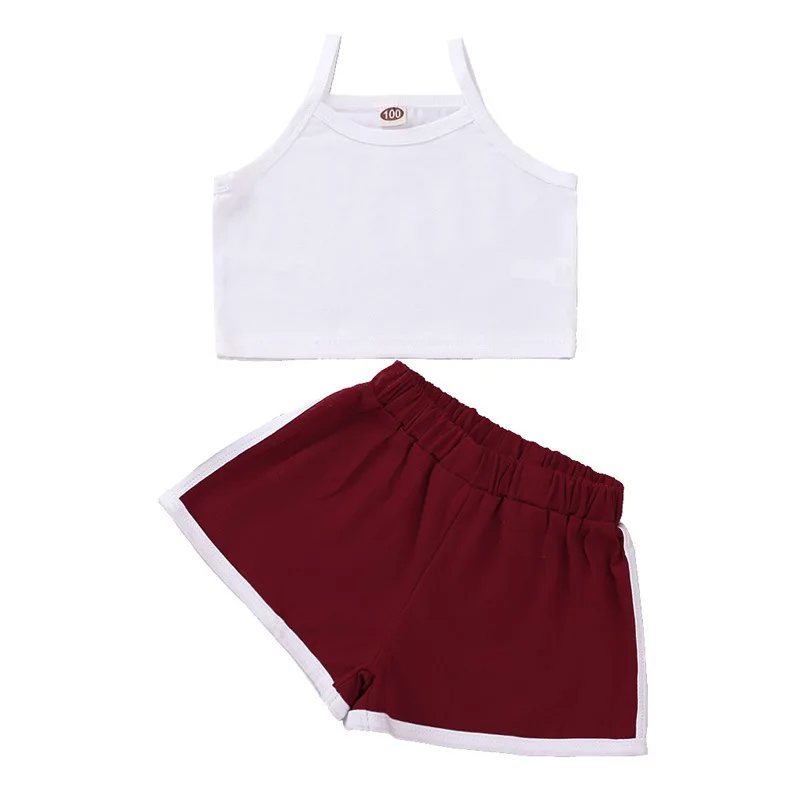 Детская одежда Белый Топ без рукавов футболка жилет красные шорты спортивный