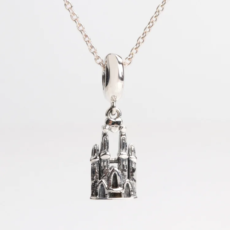 

S925 sterling silver vintage castle pendant wild bracelet charm pendant Fit Original Charms Necklace