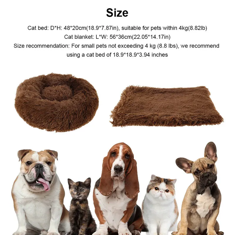 

Willstar Round Cat Bed with Free Blanket Soft Long Plush Pet Dog Basket Cushion Cats Mat House Animals Sofa Pets Product
