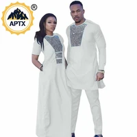 african loose maxi dresses for women matchwork men top and pants sets solid bazin riche african clothes for couples s20c002
