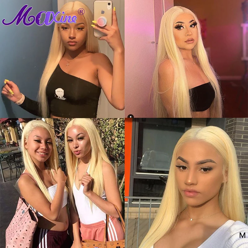 613 Blonde Lace Closure Wig Straight 4x4 Transparent Remy Human Hair Wigs Pre Plucked 150% | Шиньоны и парики