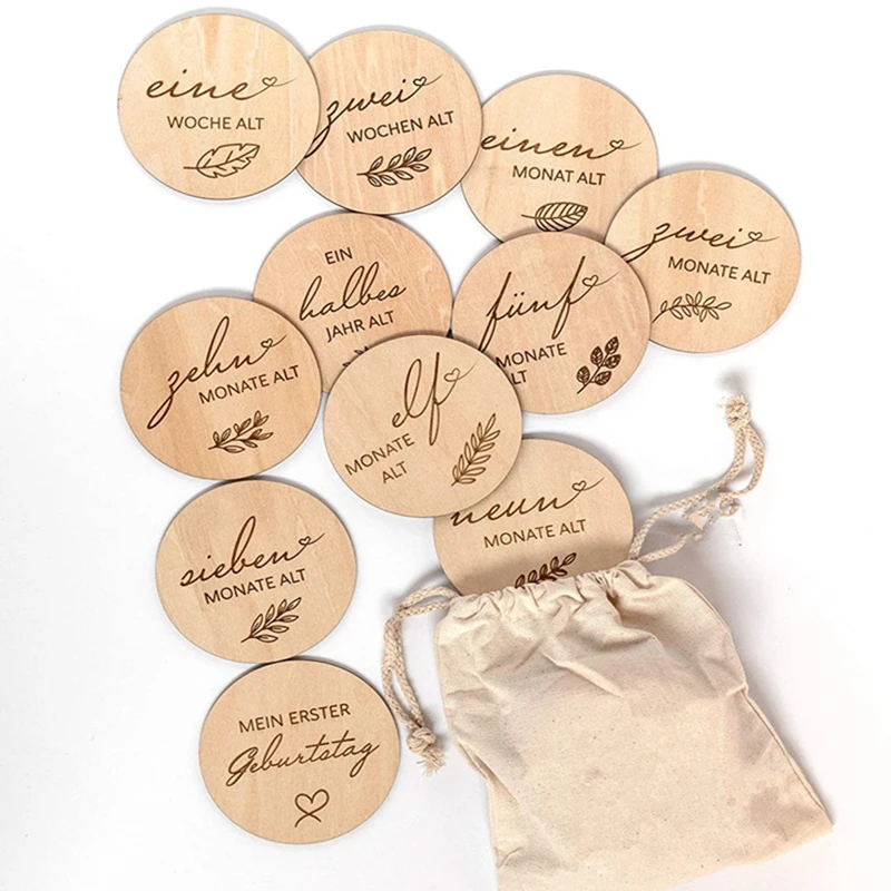 

30 German language Wooden Milestone Cards Baby's 1st Year Photo Props Perfect Birth Gift or Baby Shower Gift 15 Pieces