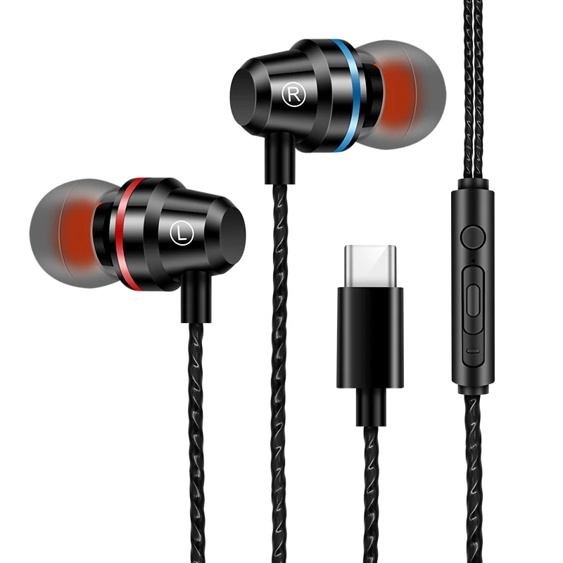 Наушники type C 4D стерео звук HIFI наушники для металлических спортивных проводных