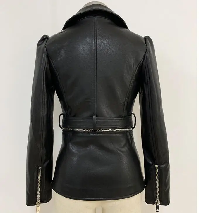 Rock Motorcycle Biker Genuine Leather Women Zipper Real Sheepskin Slim Fit Black Jacket Coat Female New Winter Autumn Outwear