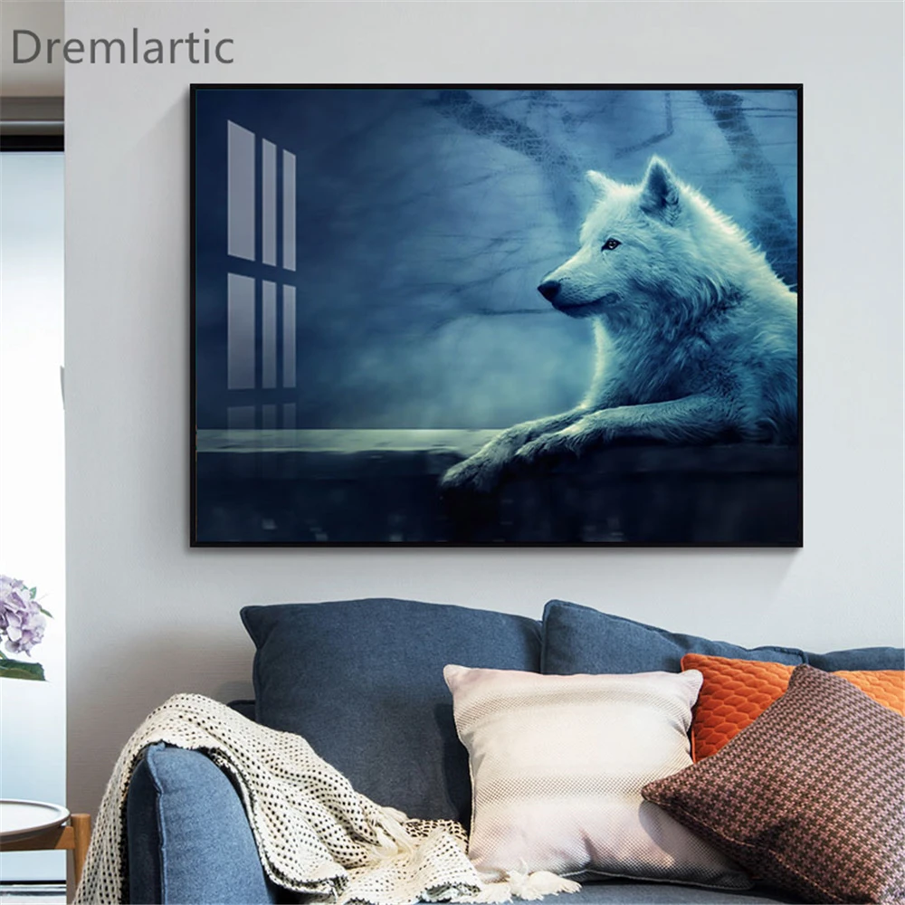 Черно-белый волк животное парус Декор холст плакат декоративная печать