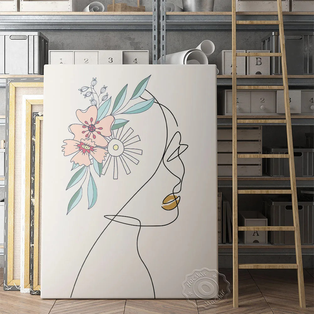 

Female Line Art Poster, Abstract Woman Face Watercolor Art Prints, Minimalism Wall Stickers, Bohemia Art Flower Leaf Home Decor
