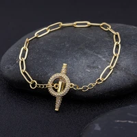 fashion simple 17 styles copper paper clip link o shape buckle clavicle chain pendant charms bracelet for female hip hop jewelry