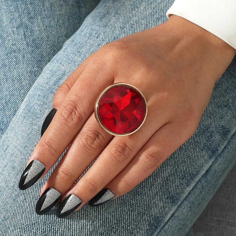 

Новый Круглый разомкнутые кольца из золотистого металла красного цвета с украшением в виде кристаллов кольцо для женщин богемные Свадебны...