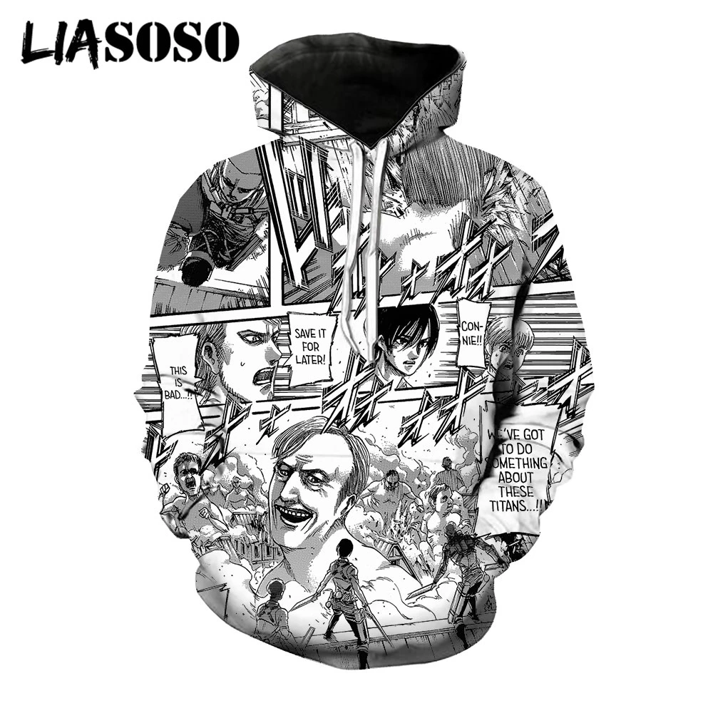 

LIASOSO 3D Print Attack on Titan Hoodies Anime Manhwa Cartoon Oversized Streetwear Casual Sweatshirt Women Men Pullover Top Coat