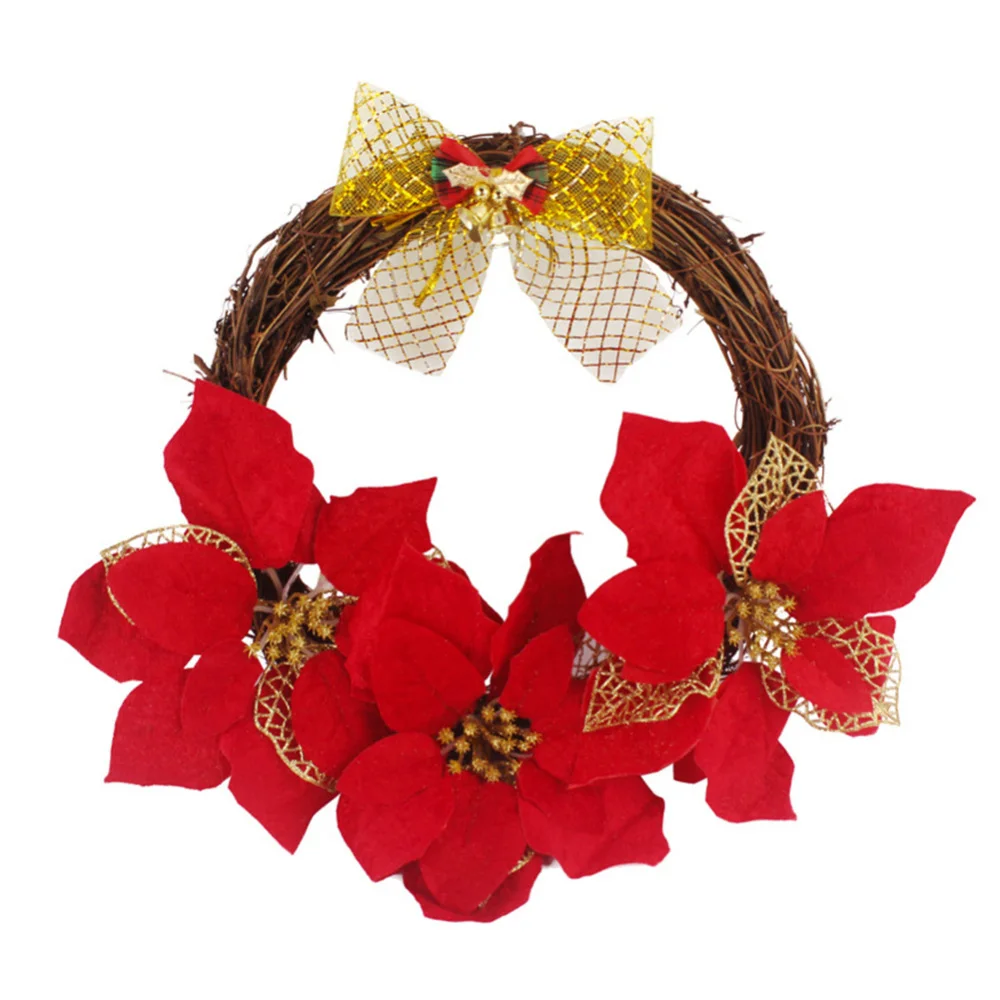 

30cm Artificial Christmas Garland Rattan Circle Bow Wreath Bar Party Hanging Decor For Valentine's Day Christmas Festive