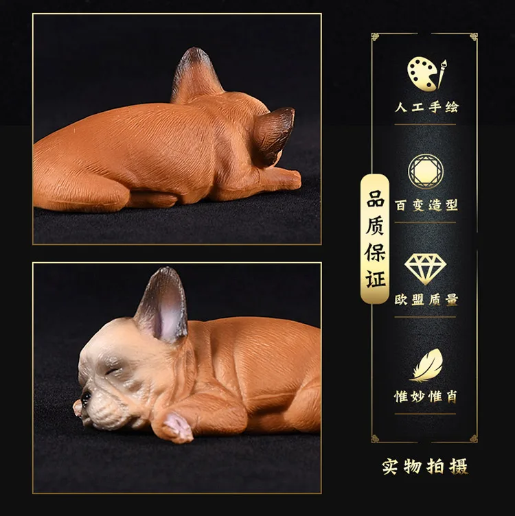 

7CM Lovely Brown French Bulldog Models Sleep On Stomach Animal Action Figures Children Boy Girl Toys Gifts Displays