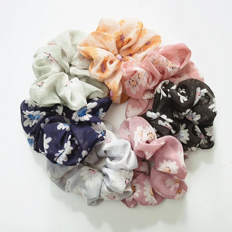 

14PC/lot Spring Summer Floral Streamers with silver glitter Hair Ponytail Holder Elastic Hair Bands For Lady Hair wholesale