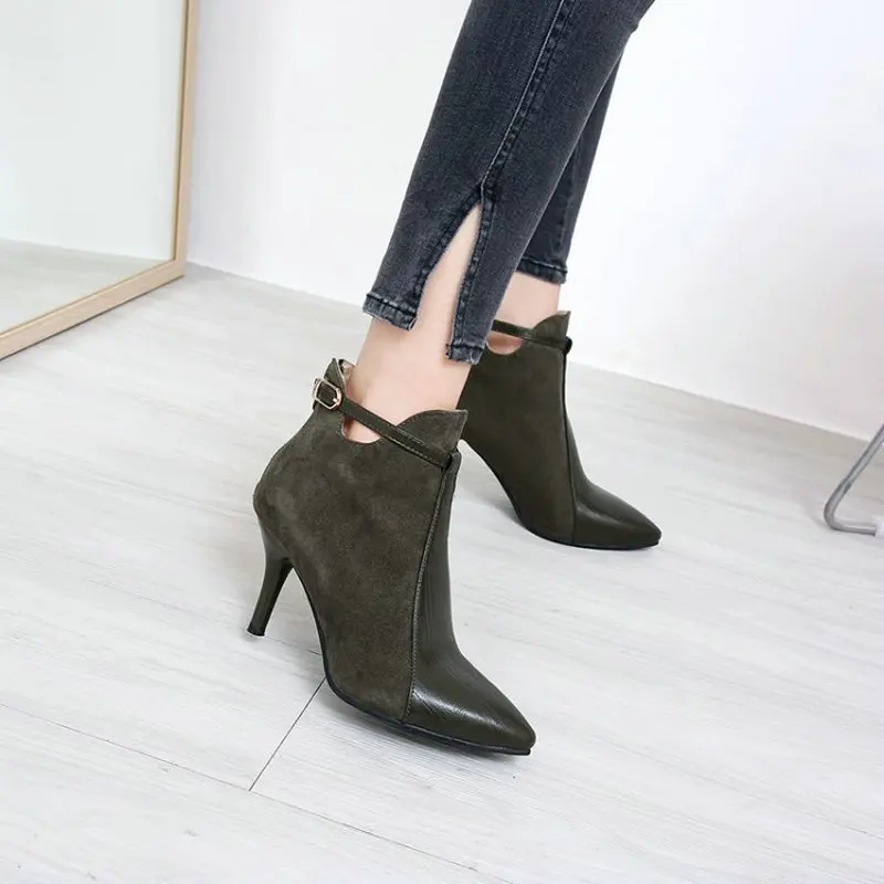 Sianie Tianie 2020 winter autumn patchwork thin high heels shoes for woman buckle ankle boots fashion women pumps size 46 | Обувь