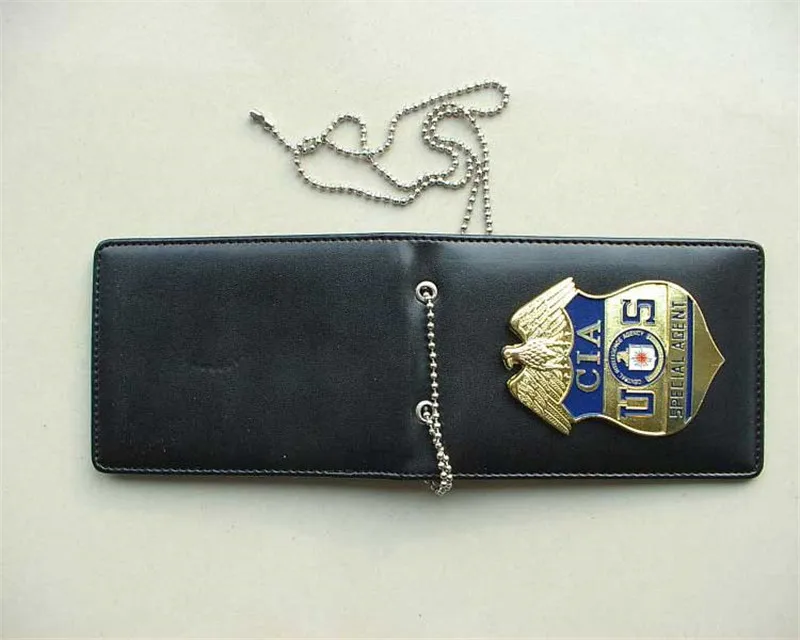 

Movie Cosplay Mission Impossible II Ethan Hunt ID Card CIA Document Leather Case Holder with Bead Chain Lanyard Card Bag Cosplay