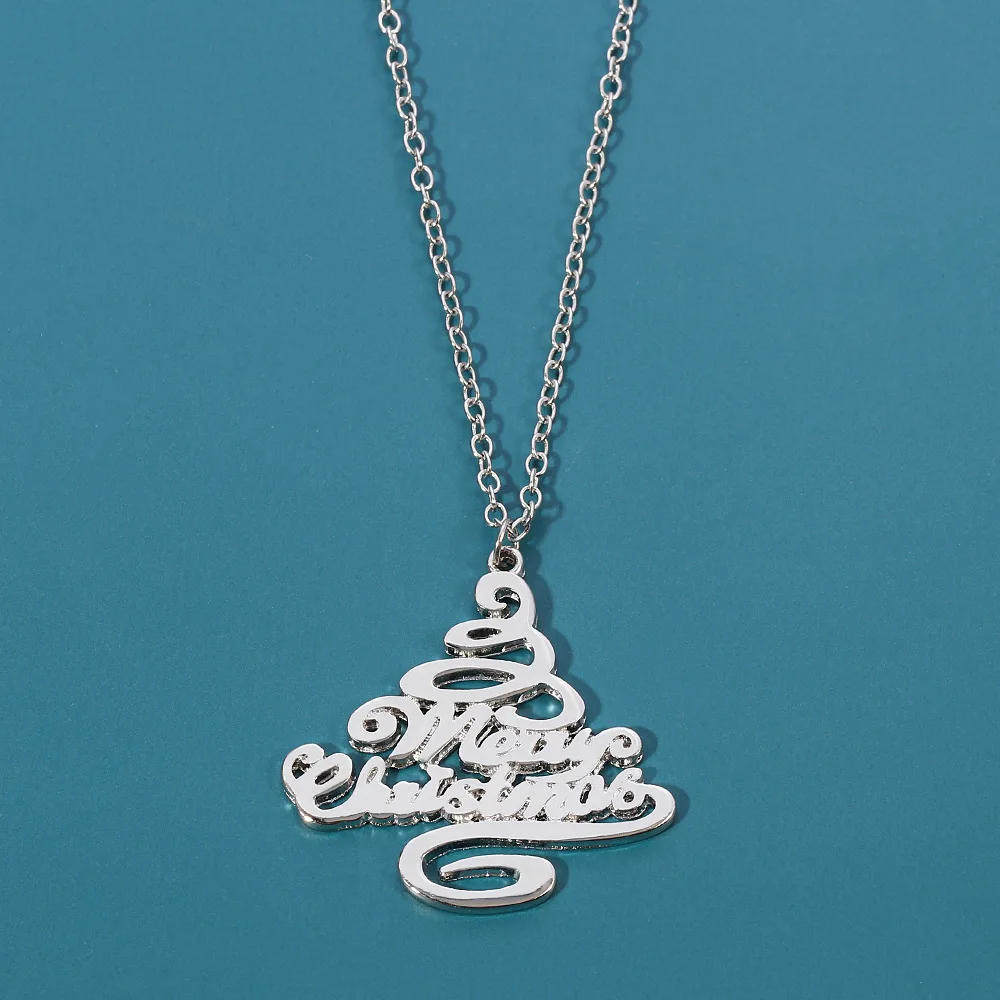 

10pcs Wish You A Merry Christmas Letters Necklace Holiday Blessing Tree Special Gift Jewelry