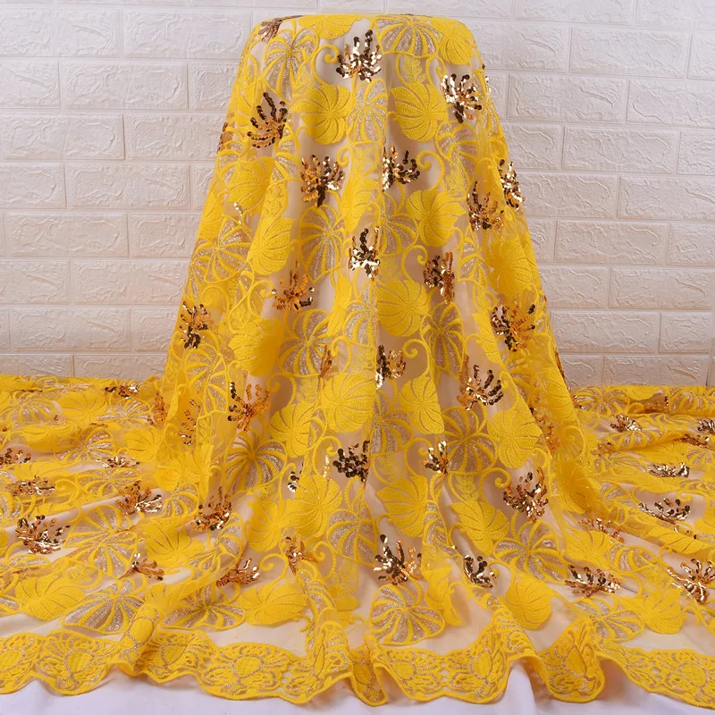 SJD кружевная желтая фатиновая африканская ткань с блестками французская