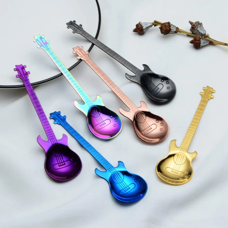 

Guitar Coffee Spoons 6-Pack Creative Cute Spoons Stainless Steel Teaspoons Guitar Shaped (Multi-Color)