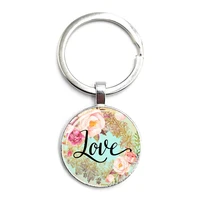flower caption key ring glass cabochon car key pendant male and female keychain gift jewelry