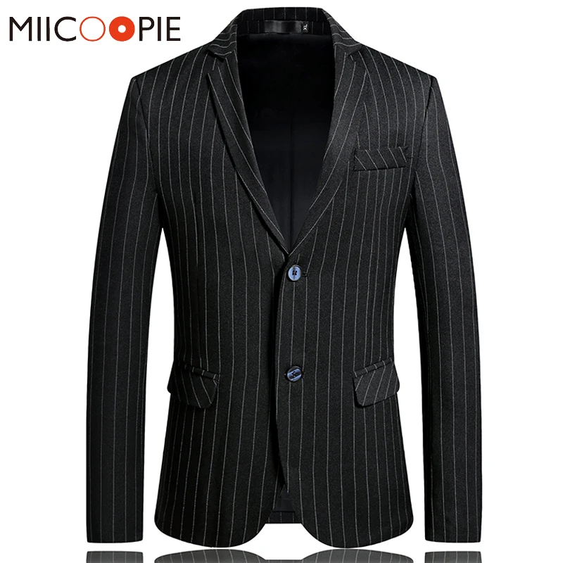 

Brand Double Buttons Suit Blazer Homme Casual Printed Striped Men Social Blazers Jacket Business Style Formal Dress Costumes