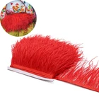 Высококачественные красные страусиные перья, отделка, кружево с бахромой 4-6 дюймов, натуральная зеркальная отделка, украшение для платья, швейная ткань