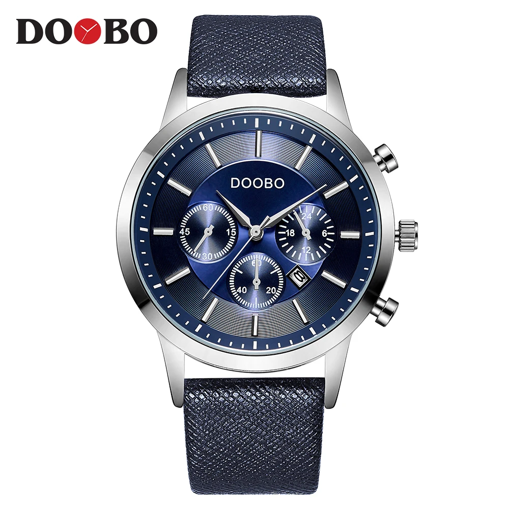 D034 blue Мужские часы Топ бренд класса люкс DOOBO мужские часы кожаный ремешок модные кварцевые часы повседневные спортивные наручные часы Дата часы Relojes - Цвет: D034 blue