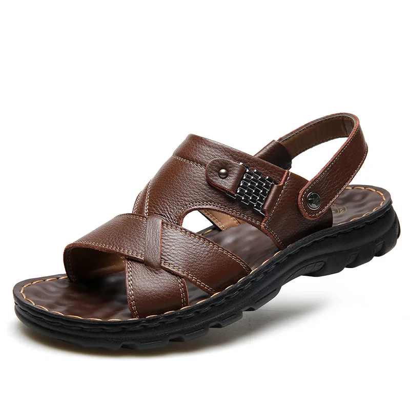 

Men's Slippers Leather Men's Casual Beach Shoes Summer New Breathable Comfortable Shoes Thick-soled Sandals Tide Man Sandals
